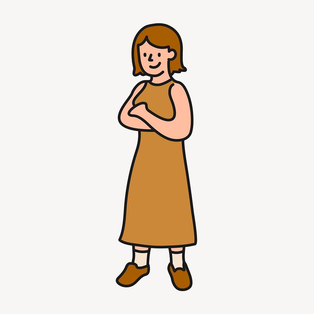Woman crossing arms sticker, gesture creative cartoon doodle psd