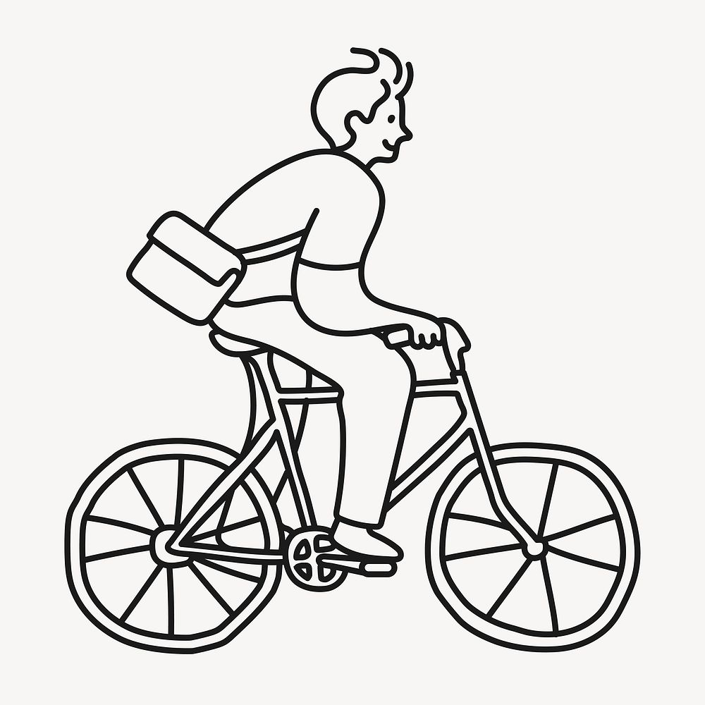 Man riding bike clipart, sustainable lifestyle line art, character illustration vector