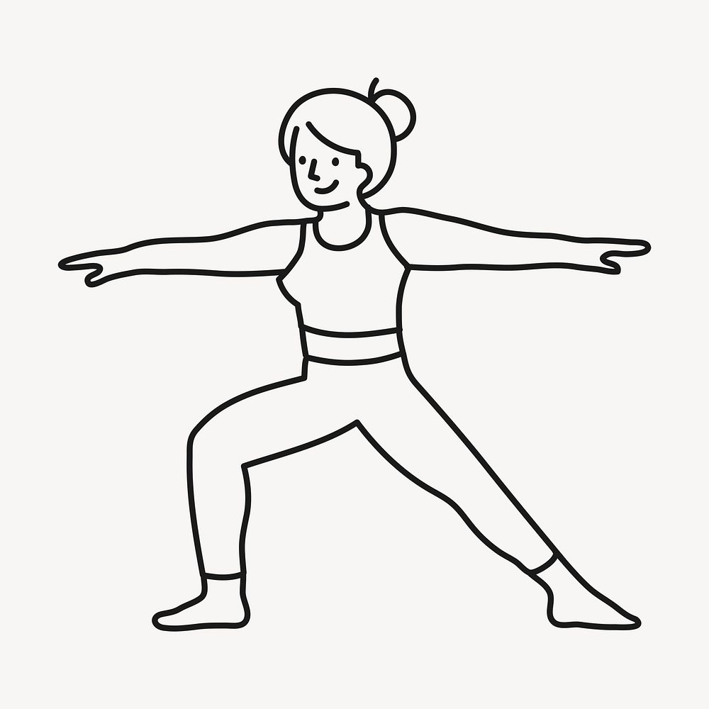 Yoga girl sticker, healthy lifestyle doodle line art cartoon psd