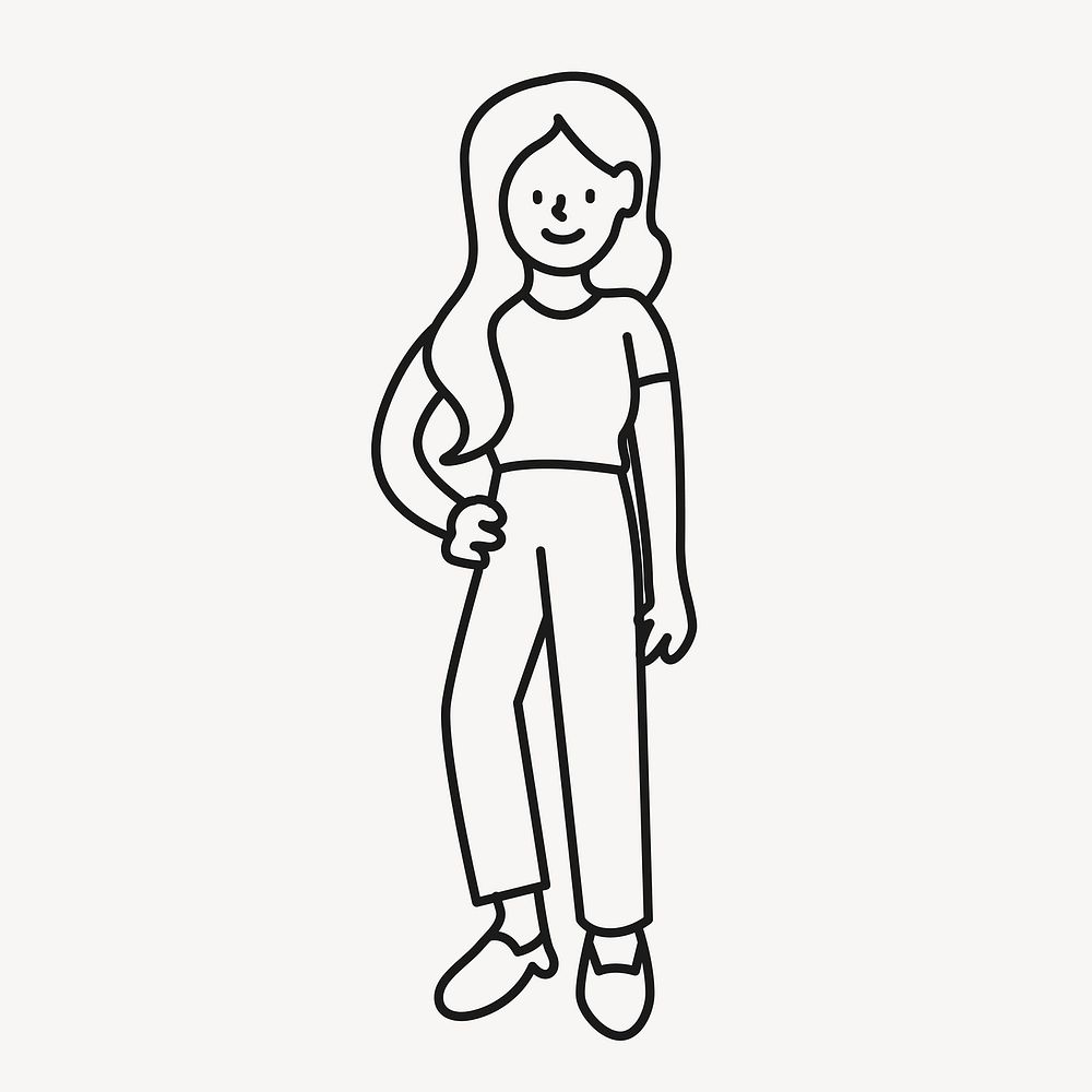 Casual woman clipart, person line art, character illustration vector