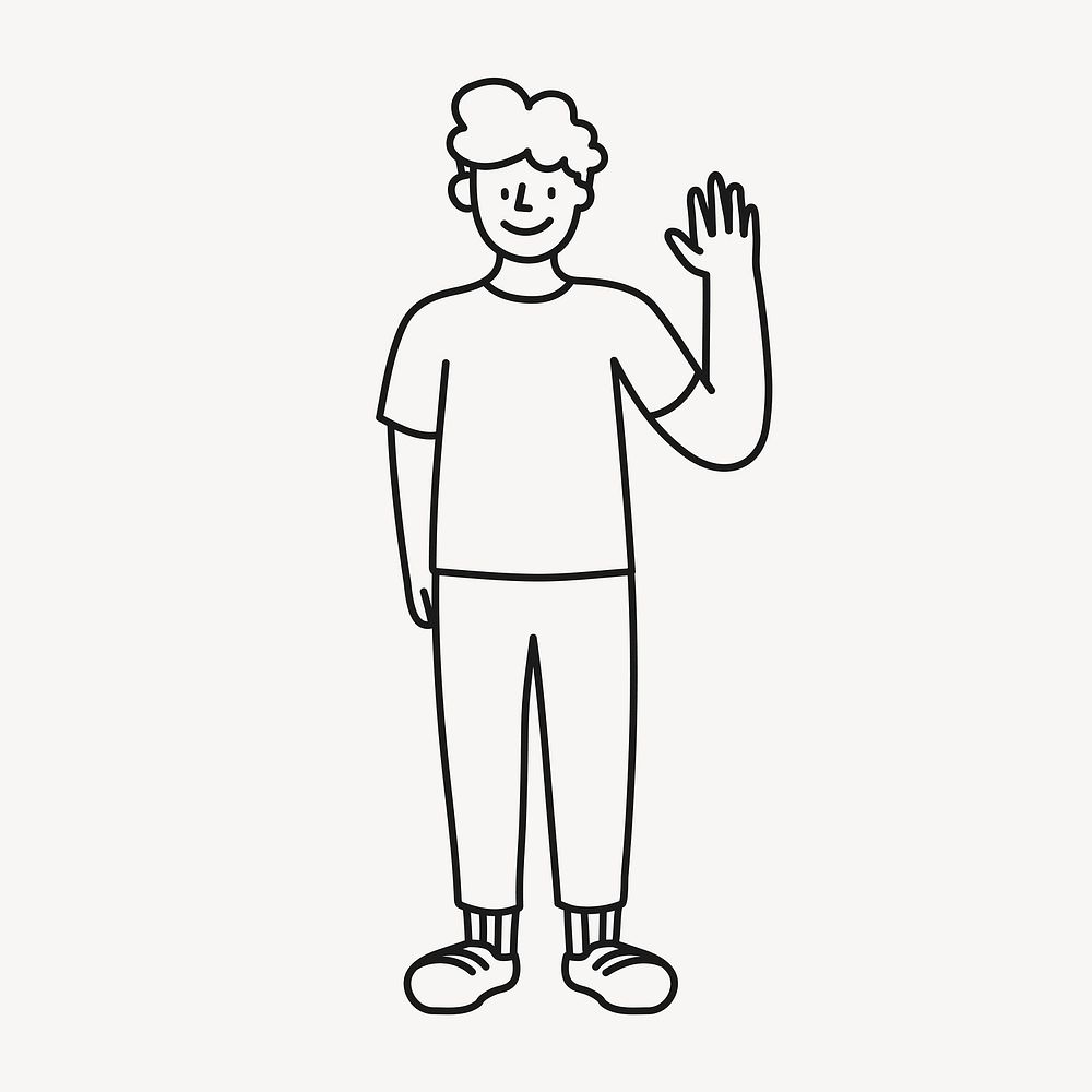 Happy man waving cartoon clipart, person, creative illustration