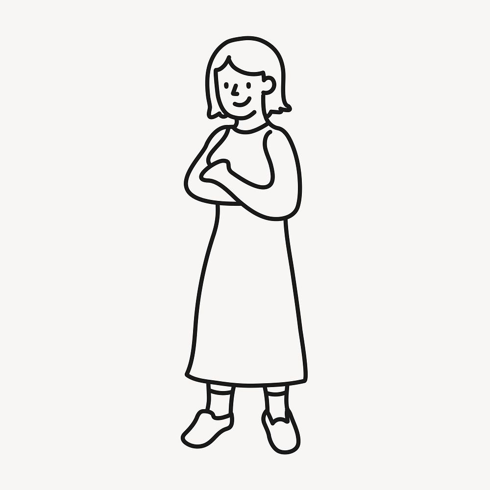 Woman crossing arms cartoon clipart, gesture creative illustration