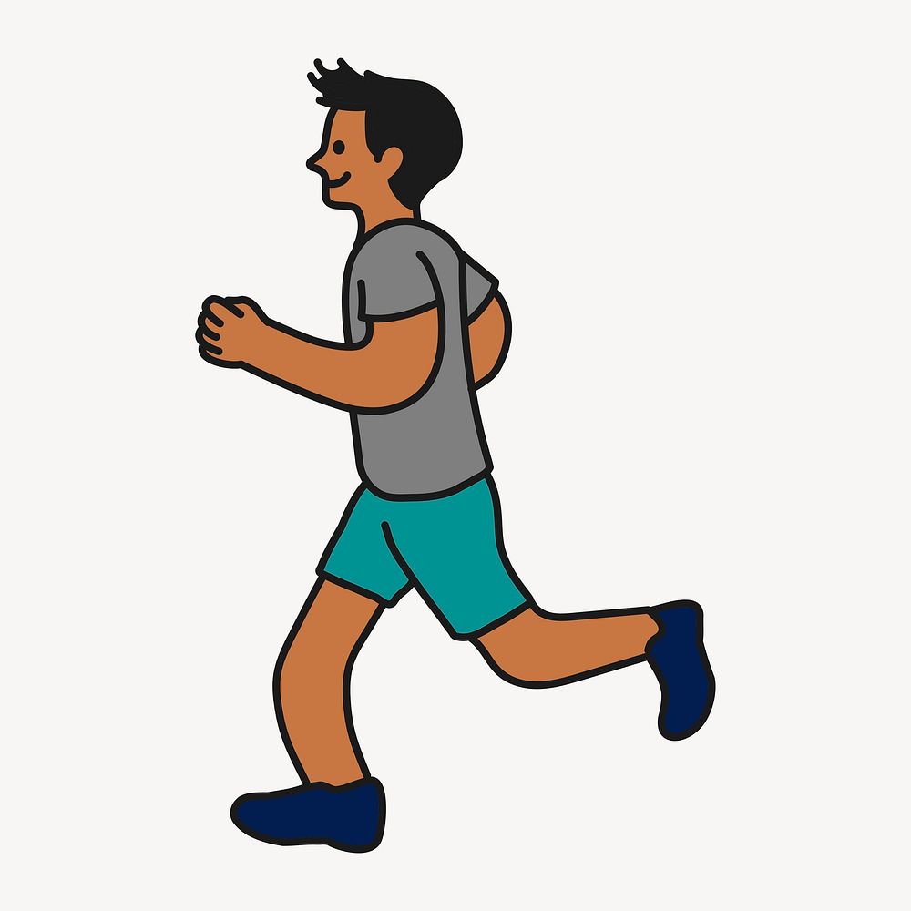 Black man jogging cartoon clipart, exercise creative, colorful illustration