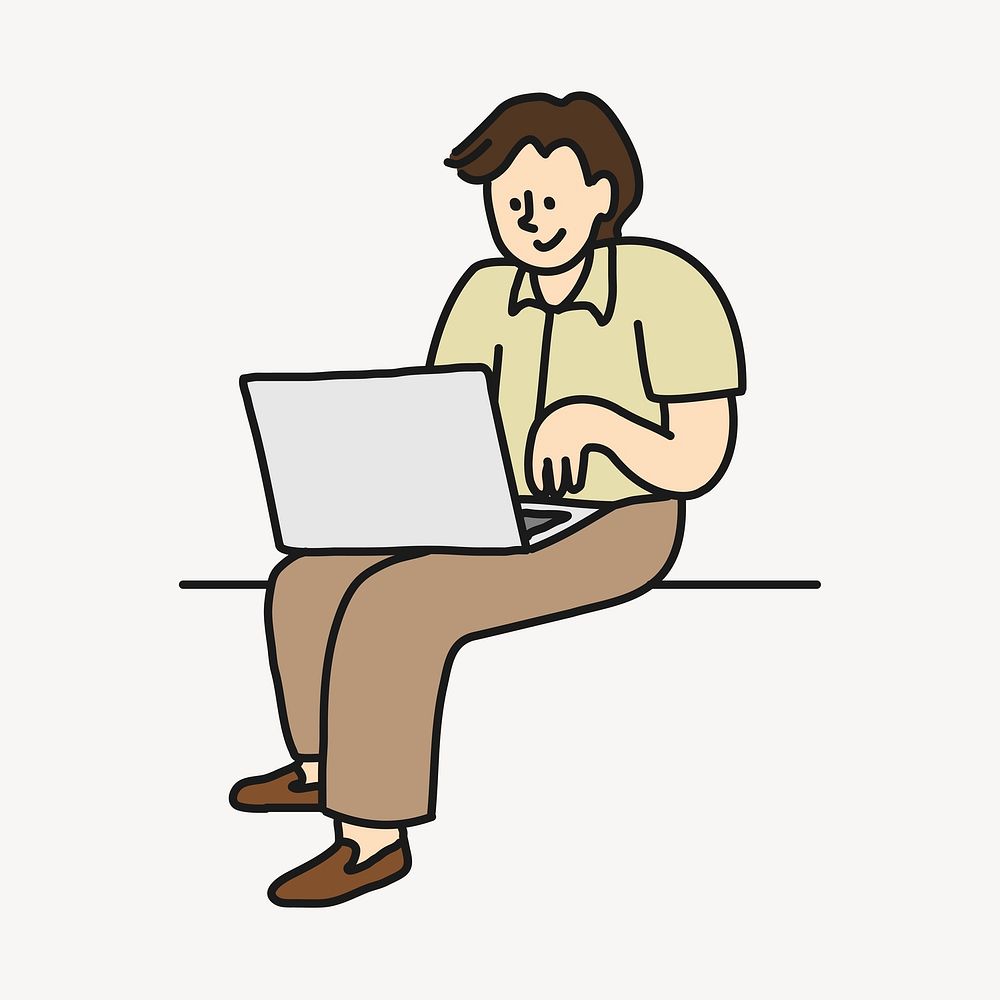 Man using laptop cartoon clipart, job creative illustration