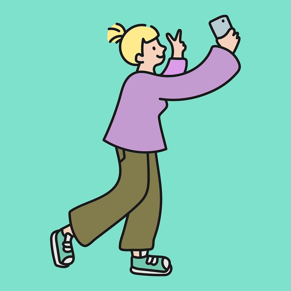 Woman taking selfie clipart, social media cute character doodle vector