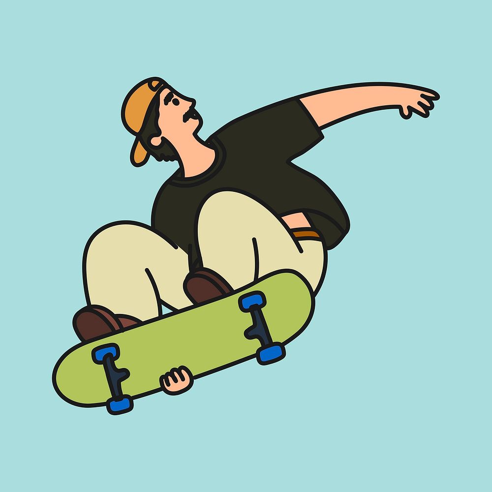Male skateboarder cartoon clipart, sport creative, colorful illustration