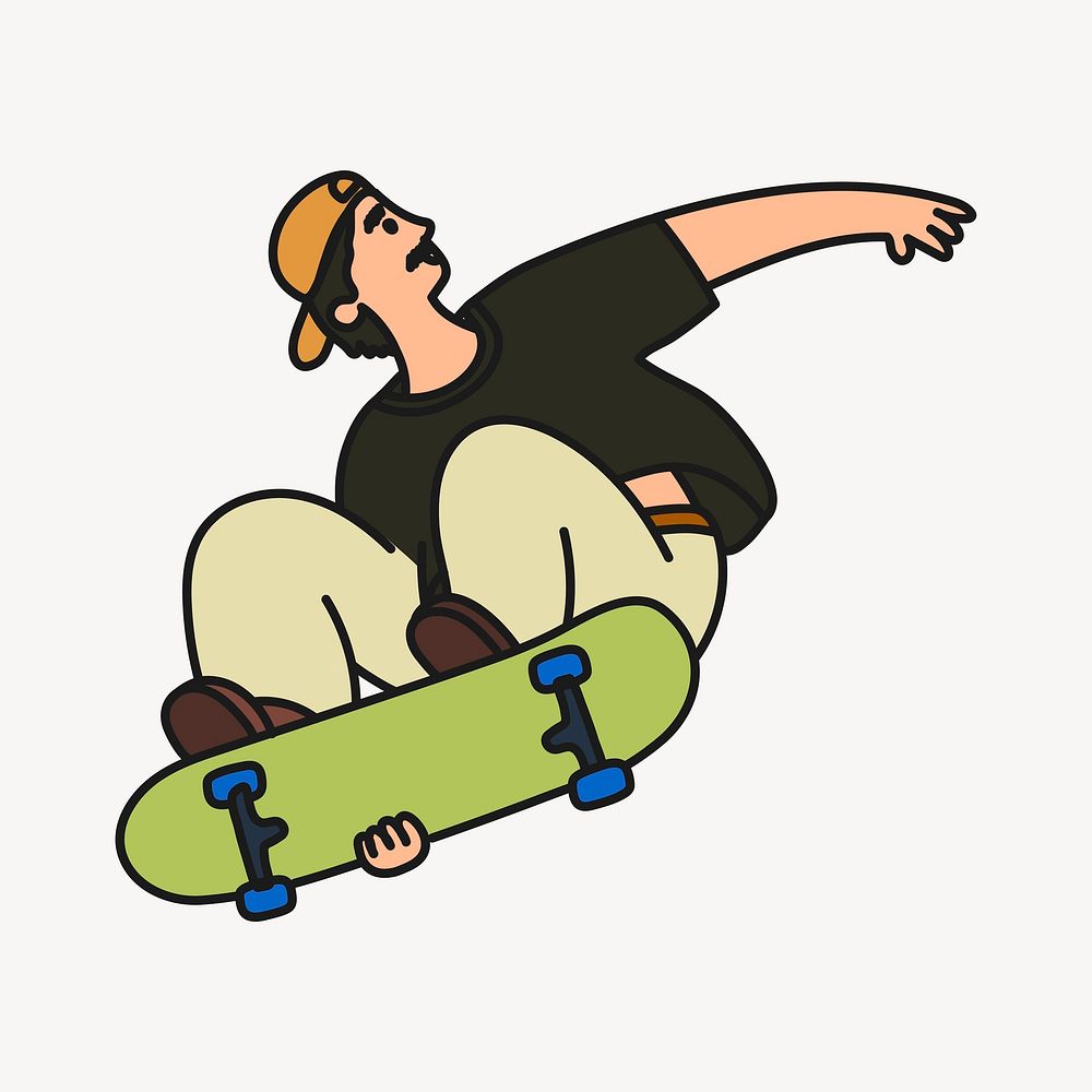 Male skateboarder clipart, hobby cute character doodle vector