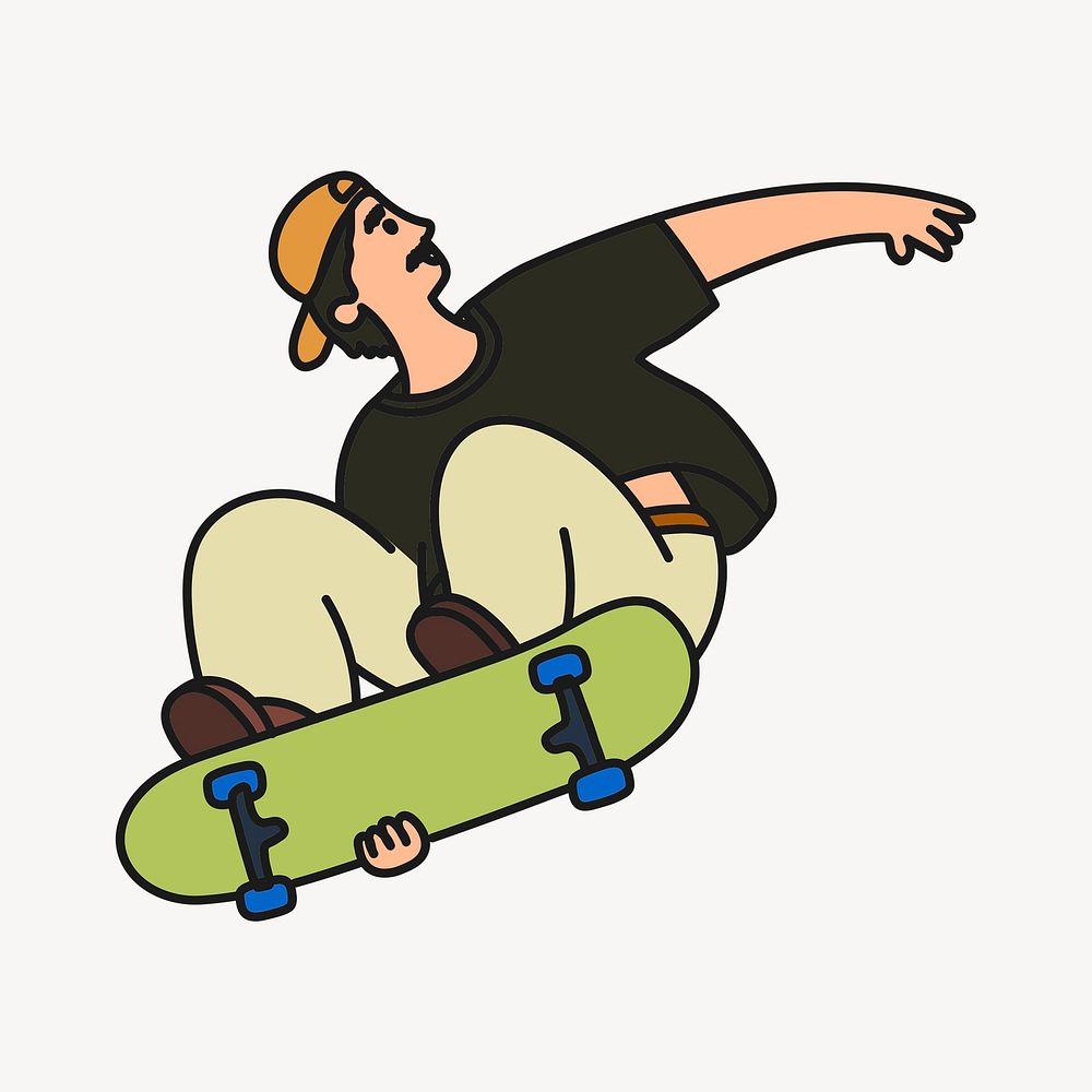 Male skateboarder sticker, hobby creative cartoon doodle psd
