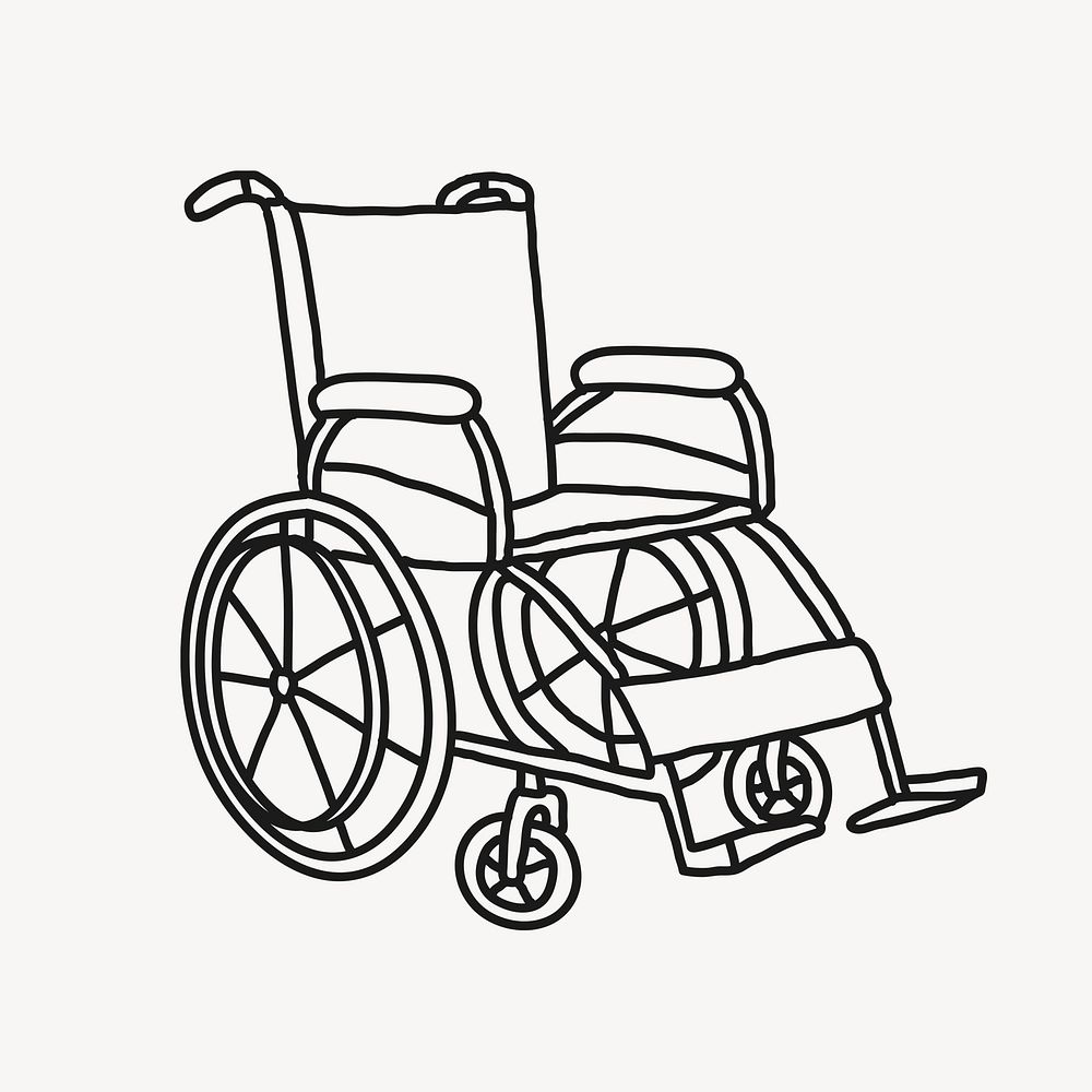 Wheelchair hand drawn collage element, hospital illustration psd