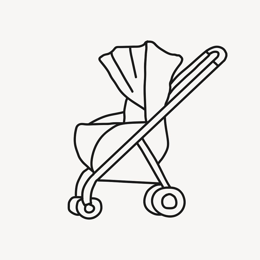 Baby stroller doodle clipart, pram illustration vector