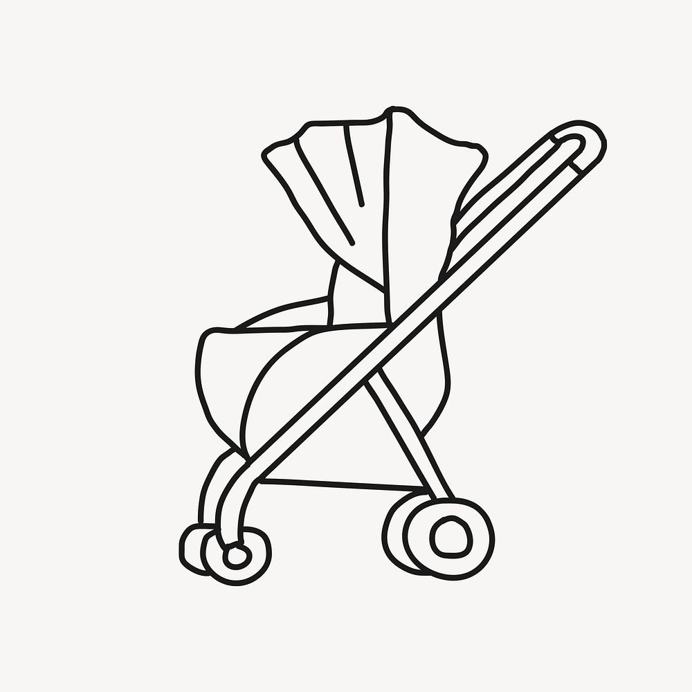Pram hand drawn collage element, baby stroller illustration psd