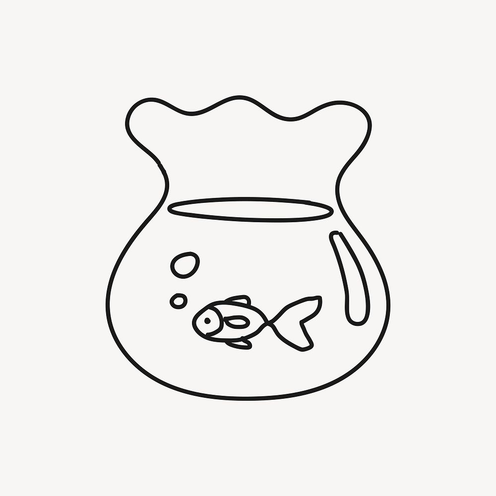 Fish bowl doodle clipart, home decor illustration vector