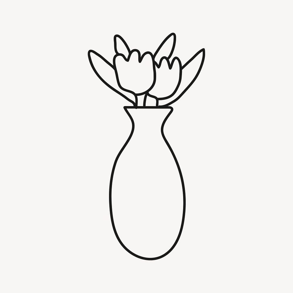Flower vase hand drawn collage element, home decor illustration psd