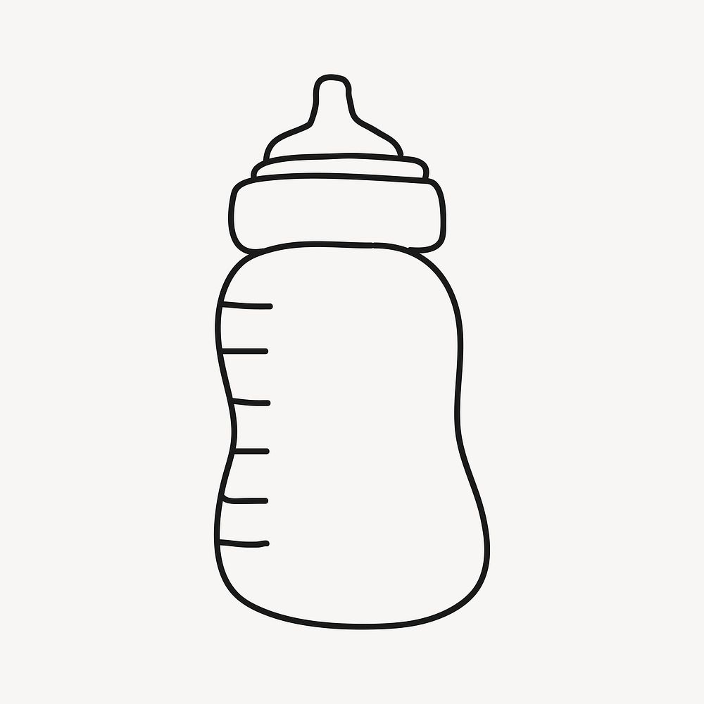 Feeding bottle doodle clipart, baby object illustration vector