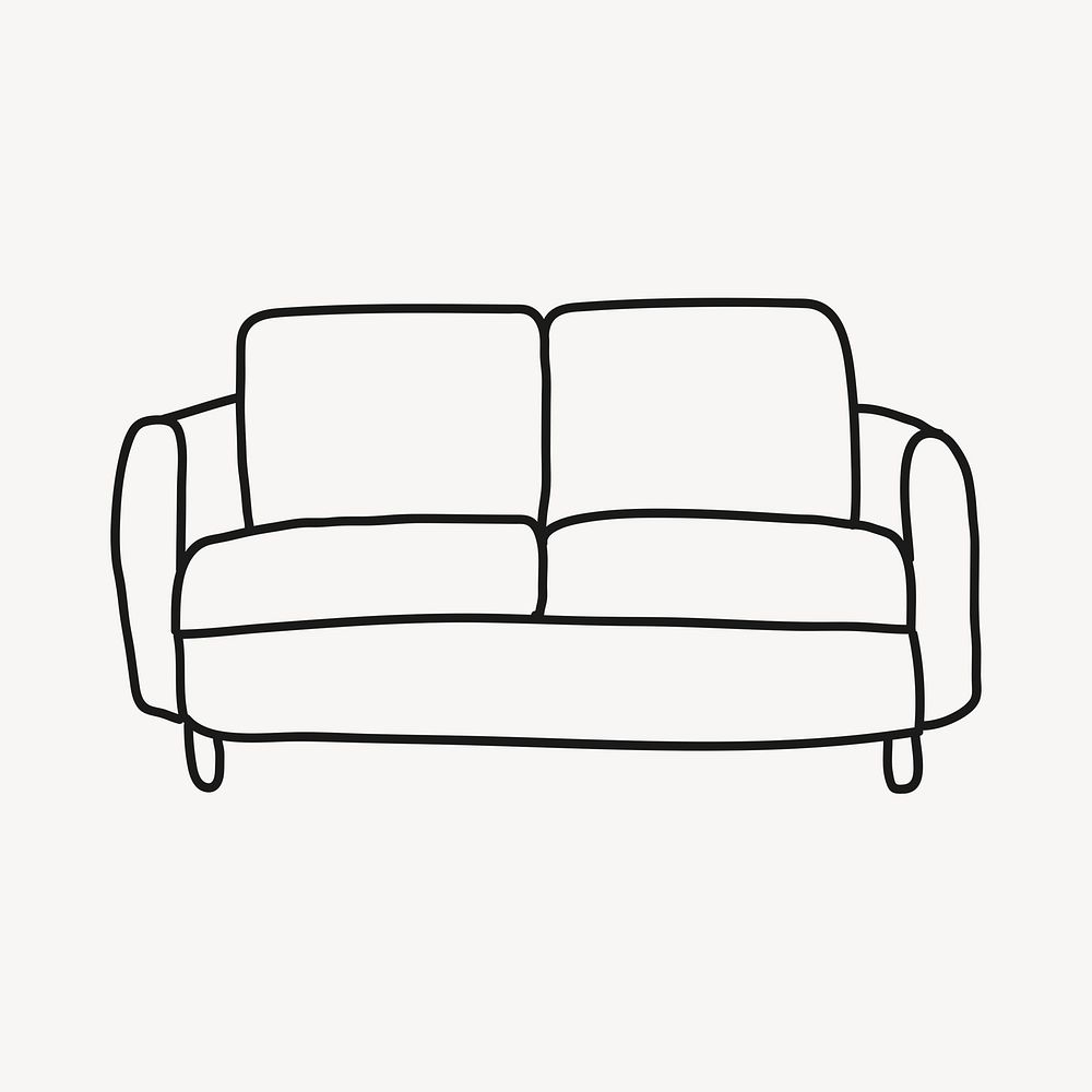 Couch hand drawn collage element, living room illustration psd