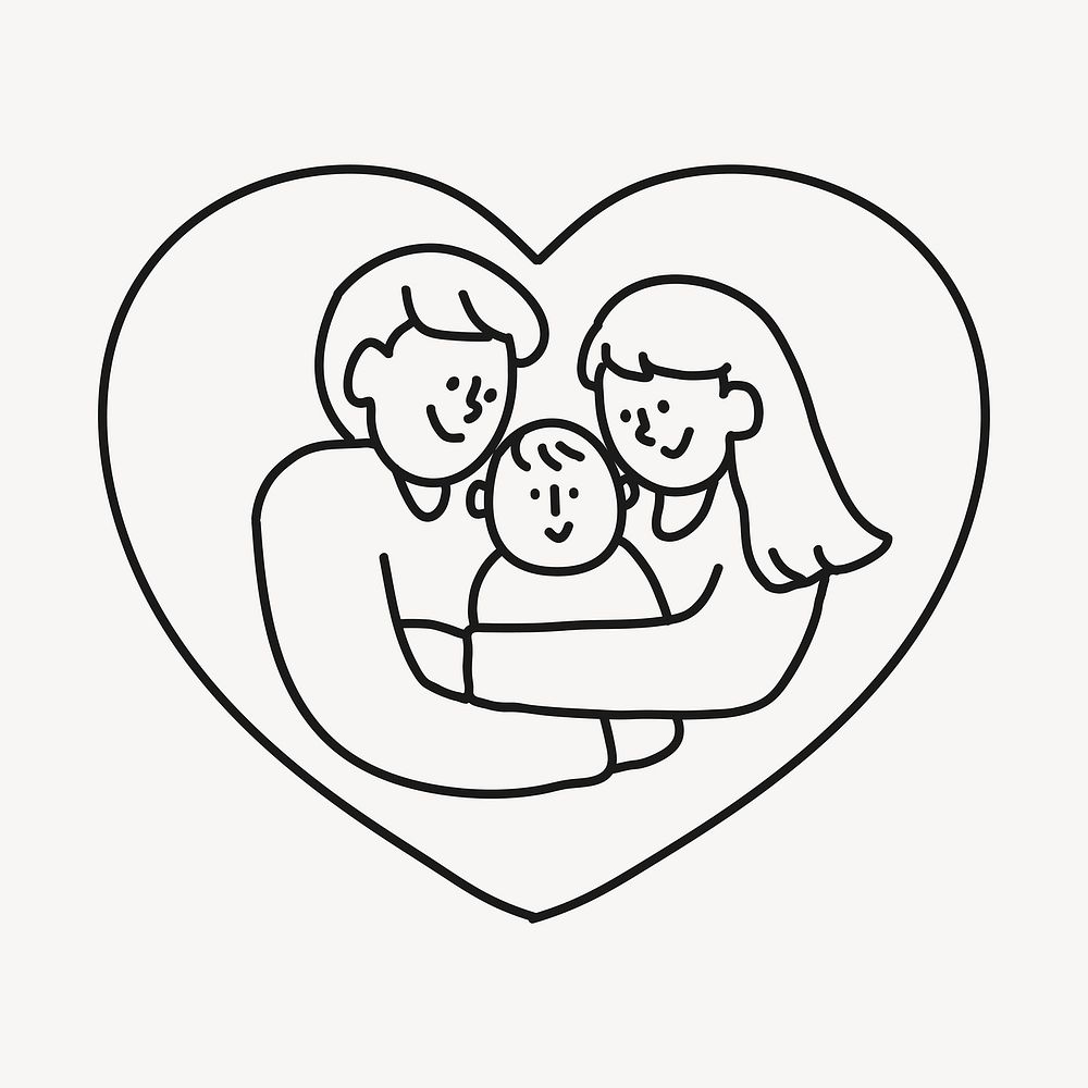Family heart drawing clipart, parents and baby design
