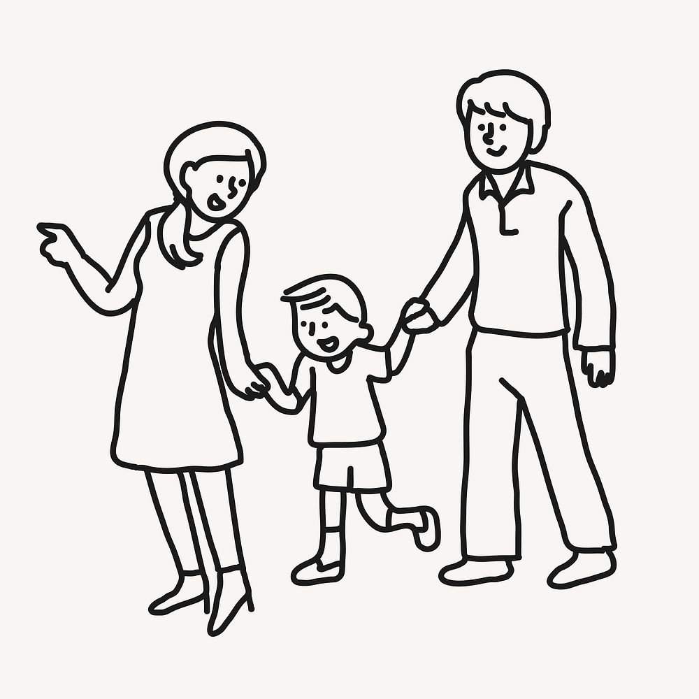 Family doodle clipart, parents and kid illustration vector
