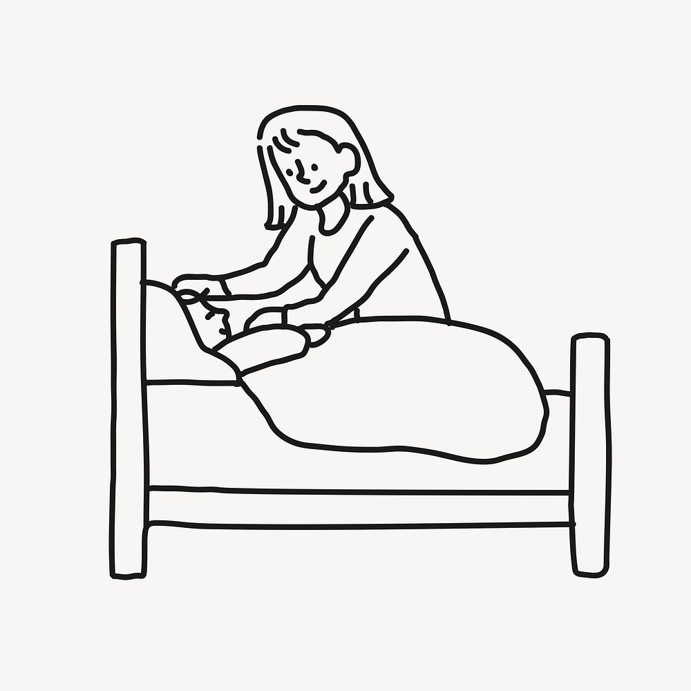 Bedtime hand drawn collage element, motherhood illustration psd