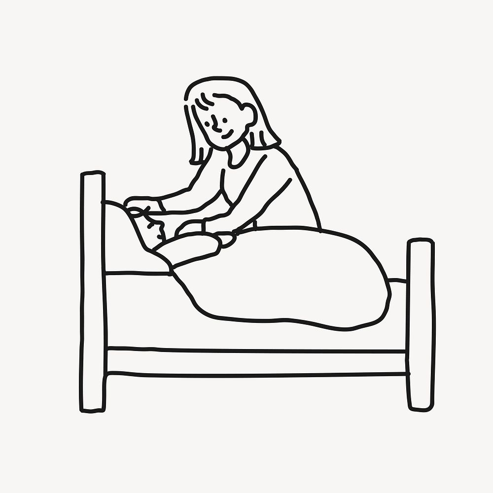 Bedtime doodle clipart, motherhood illustration vector