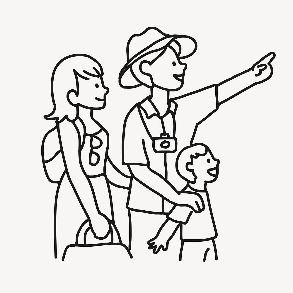 Family day out doodle clipart, traveling illustration vector