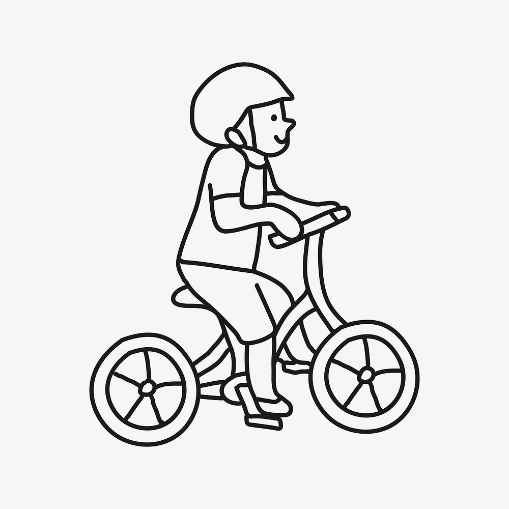 Cycling boy doodle clipart, bicycle riding illustration vector