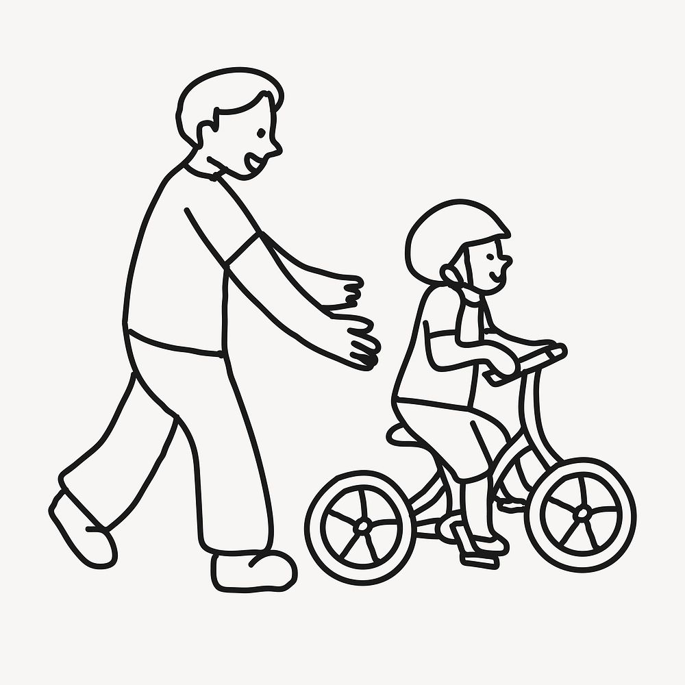 Father and son cycling clipart, family drawing design
