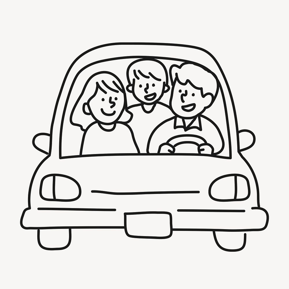 Family traveling hand drawn collage element, road trip illustration psd
