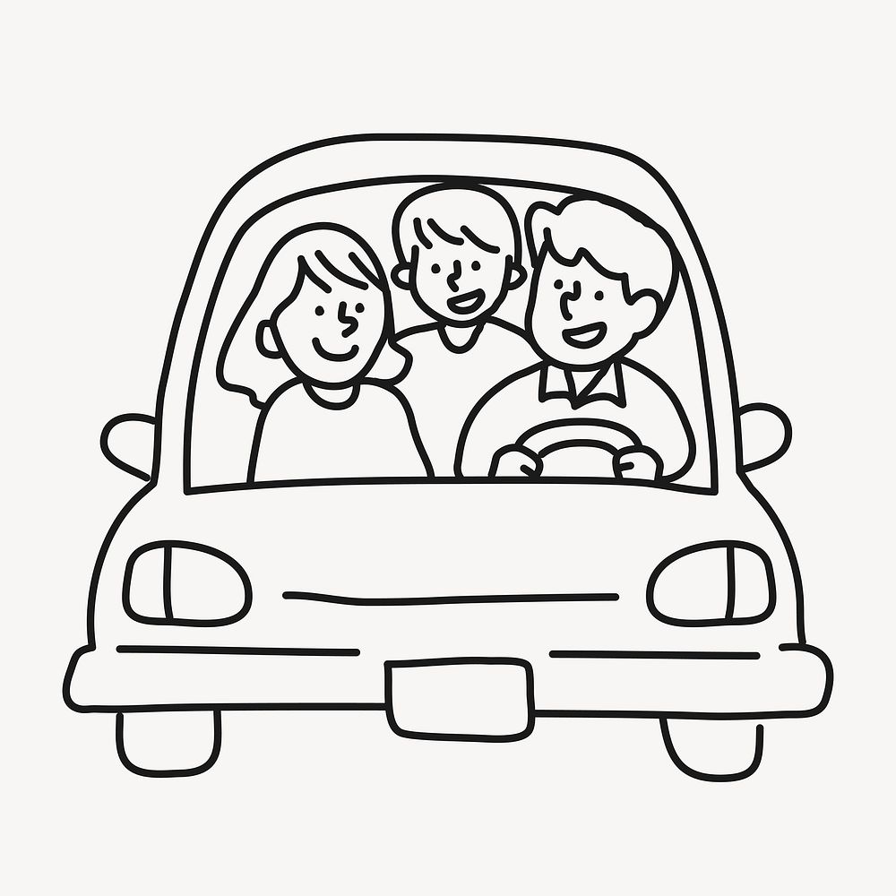 Family traveling doodle clipart, road trip illustration vector