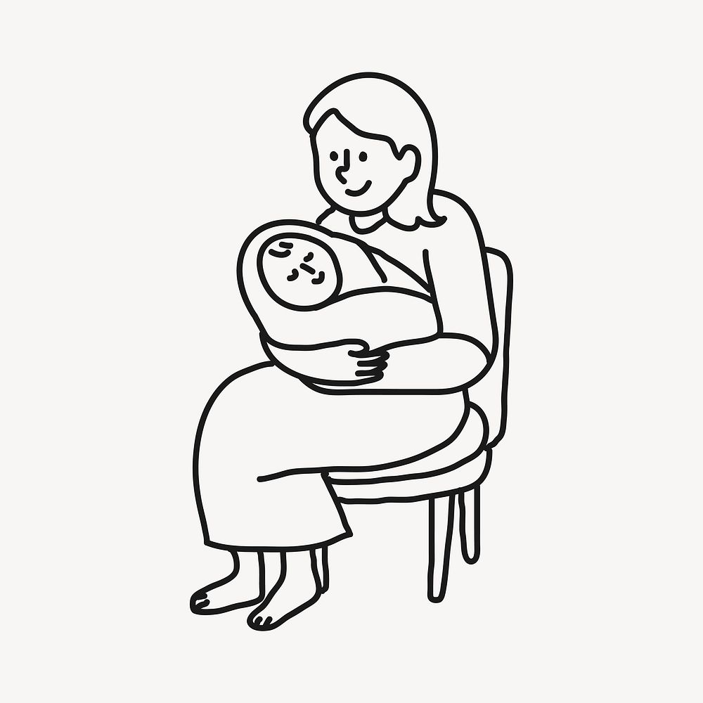 Mother holding baby doodle clipart, loving and caring illustration vector