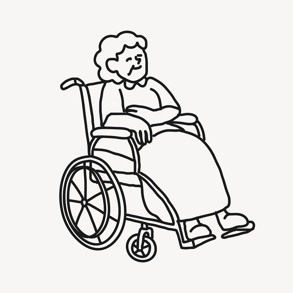 Grandmother doodle clipart, wheelchair illustration vector