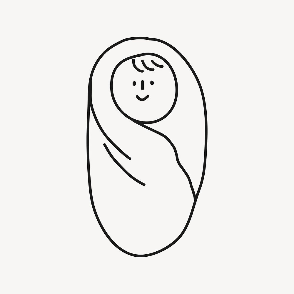 Swaddling baby doodle clipart, newborn illustration vector