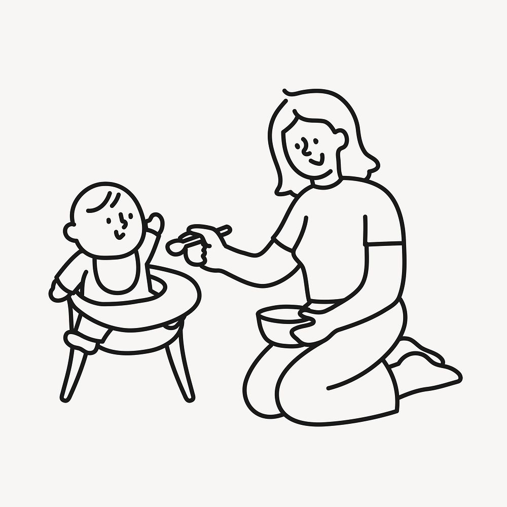 Feeding baby doodle clipart, mother & child illustration vector
