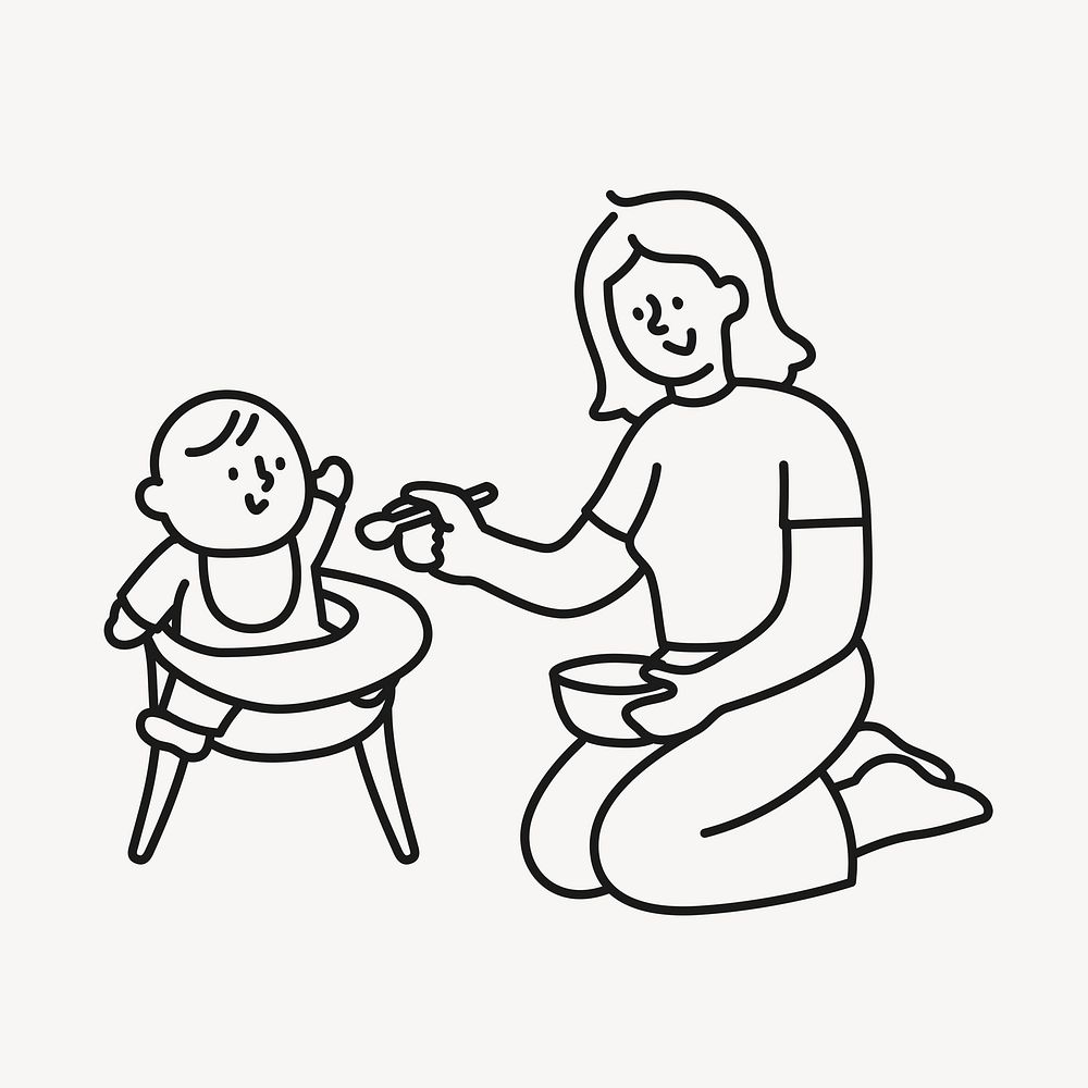 Feeding baby hand drawn clipart, mother & child illustration psd
