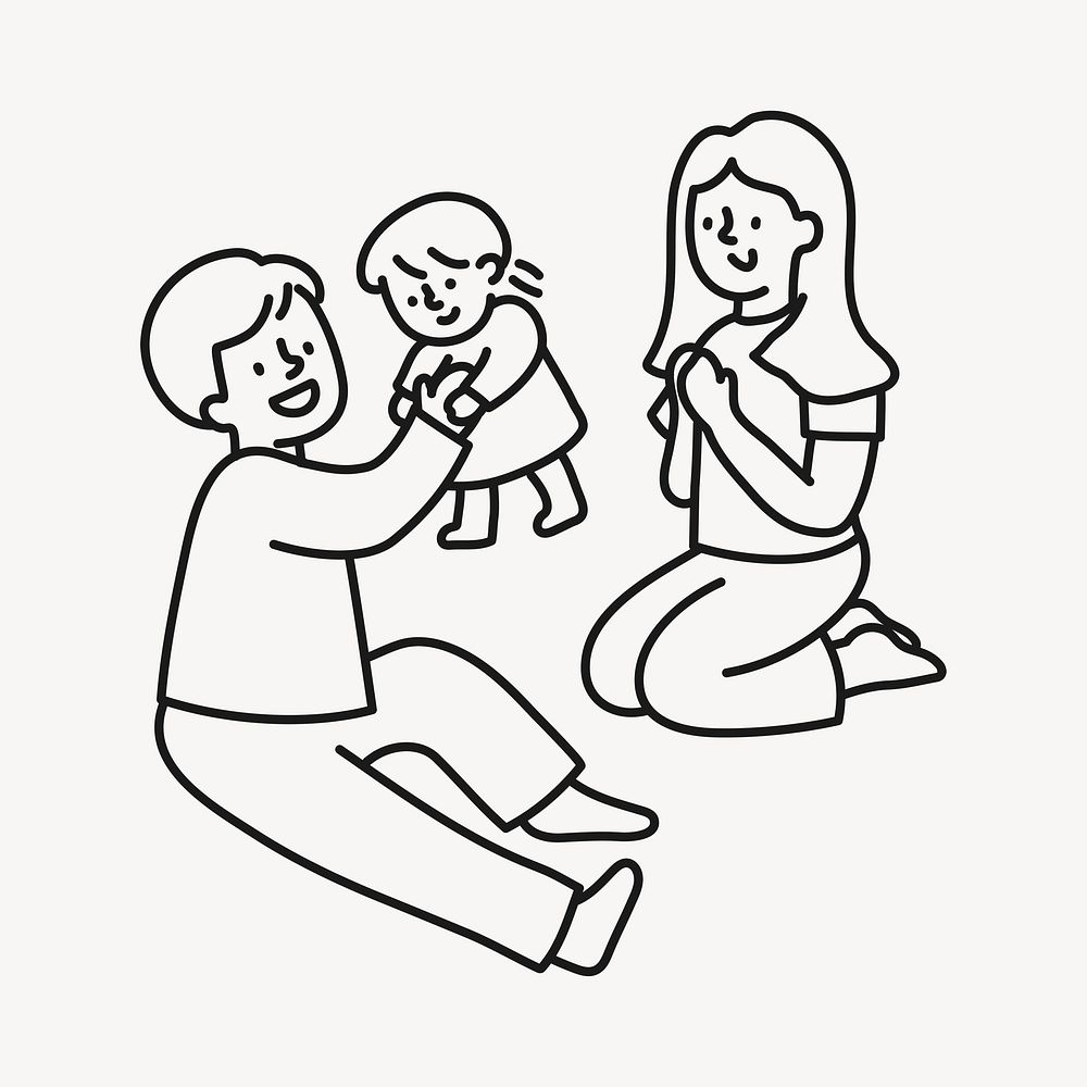 Family hand drawn clipart, parents & baby illustration psd