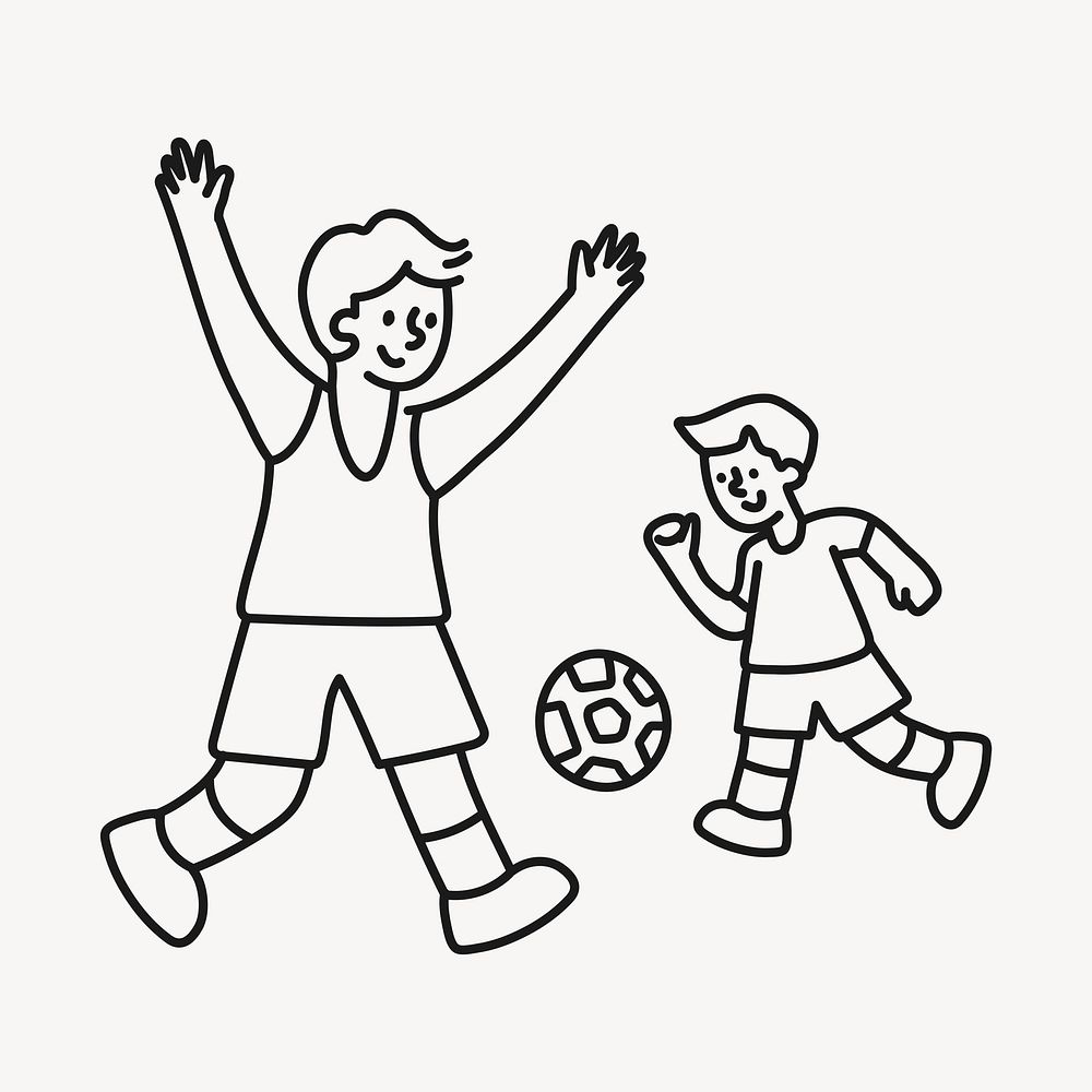 Boys playing football doodle clipart, brothers illustration vector