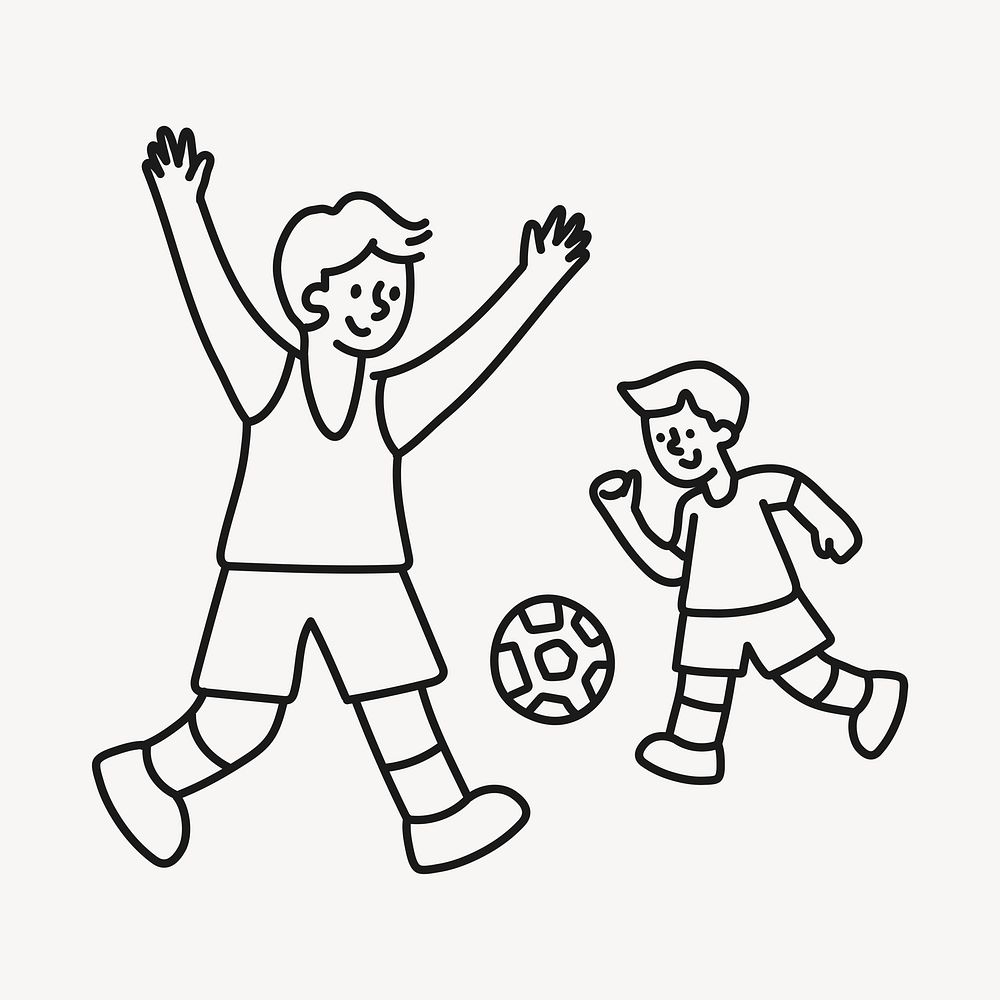 Boys playing football hand drawn clipart, brothers illustration psd