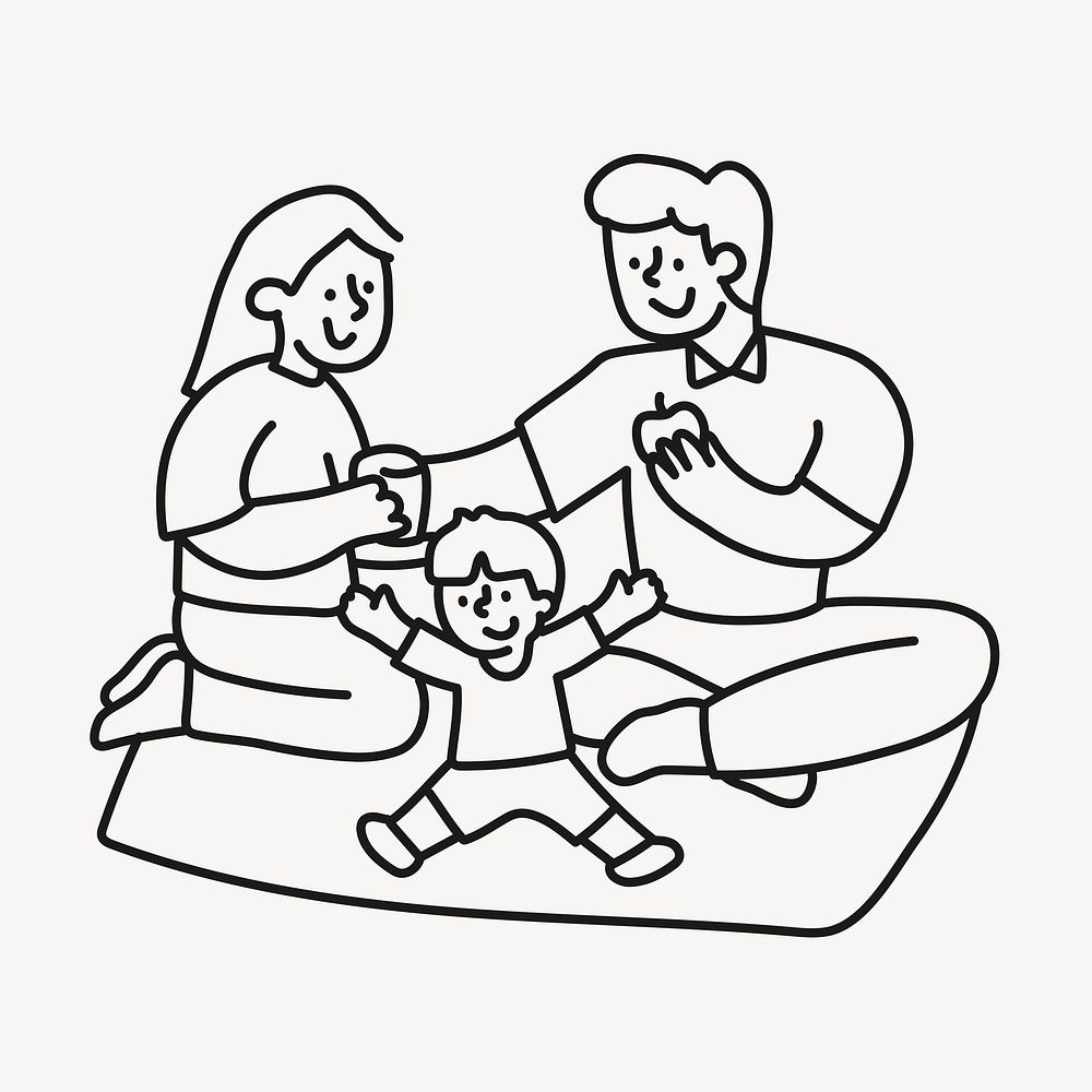 Family picnic doodle clipart, family illustration vector