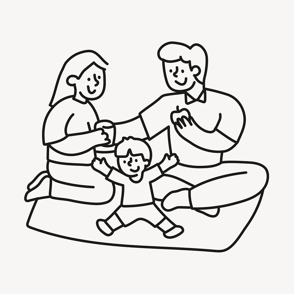 Picnic hand drawn clipart, family illustration psd