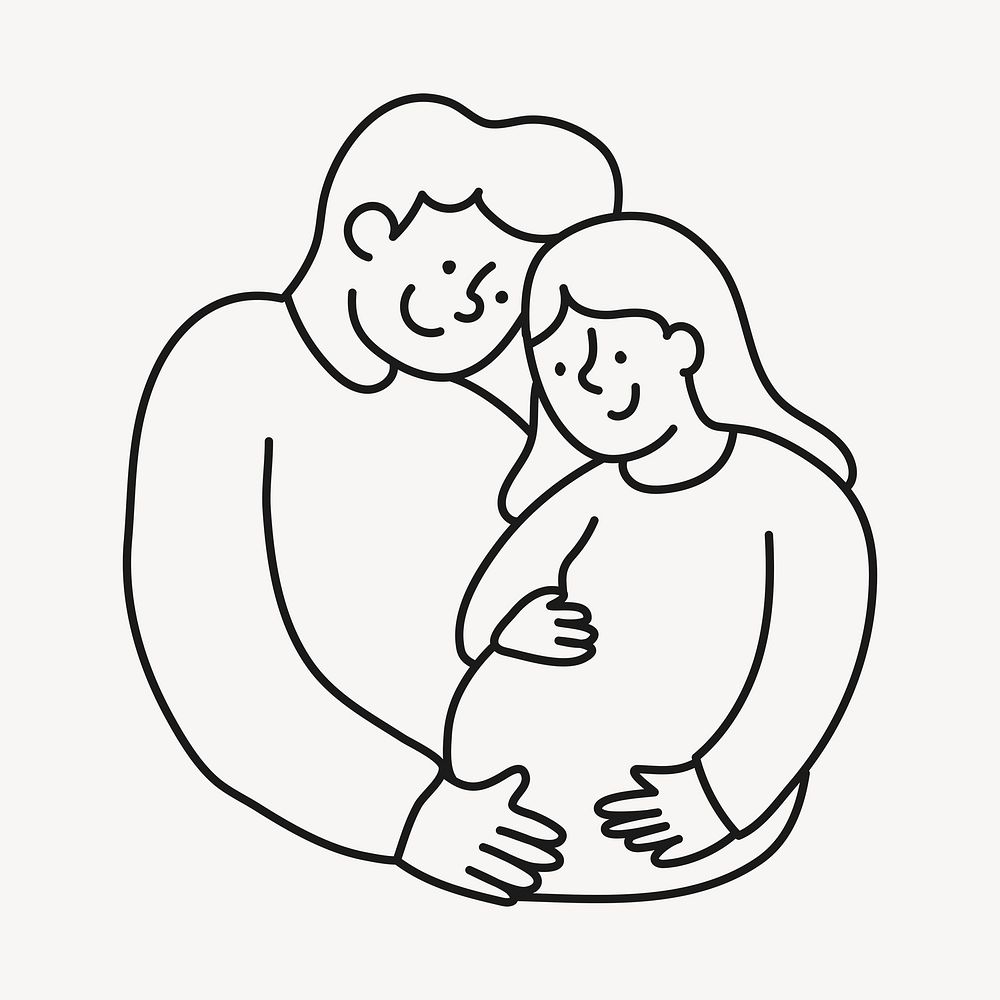 Pregnancy hand drawn clipart, parents illustration psd