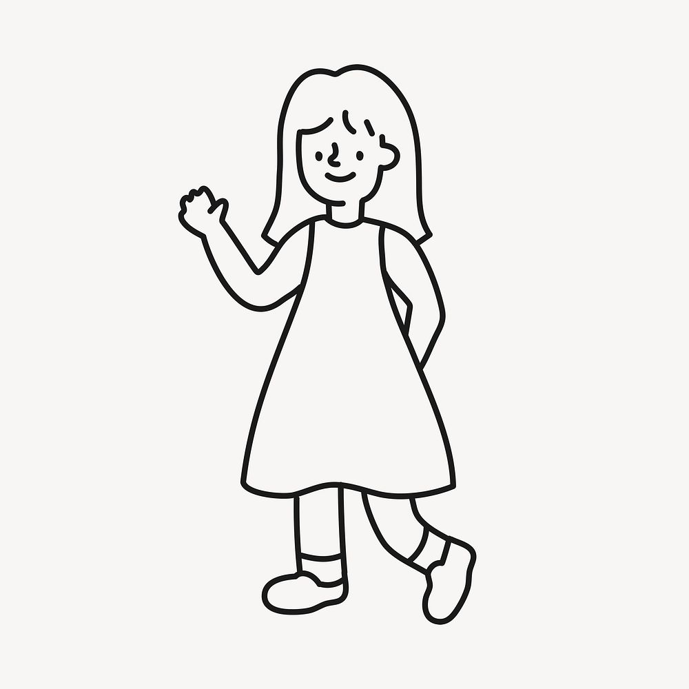 Girl doodle clipart, child illustration vector