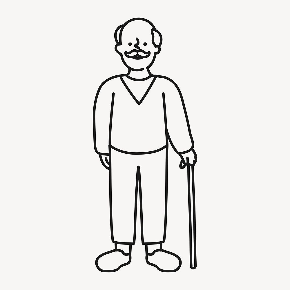 Grandfather hand drawn clipart, senior man illustration psd