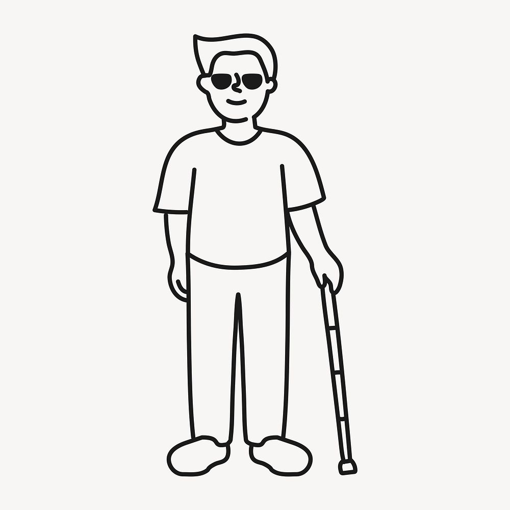 Man doodle clipart, visual impairment person illustration vector