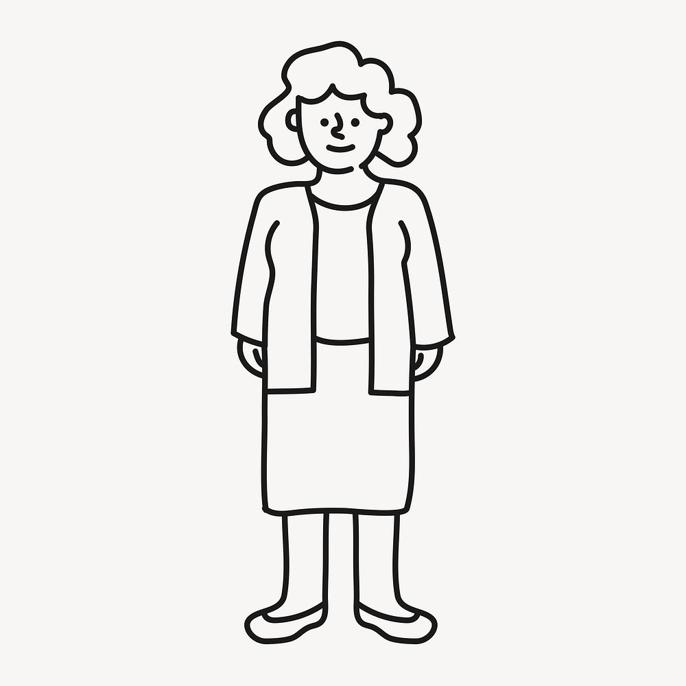 Senior woman doodle clipart, grandma illustration vector