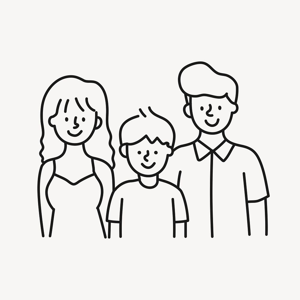Family portrait doodle clipart, parents and son illustration vector