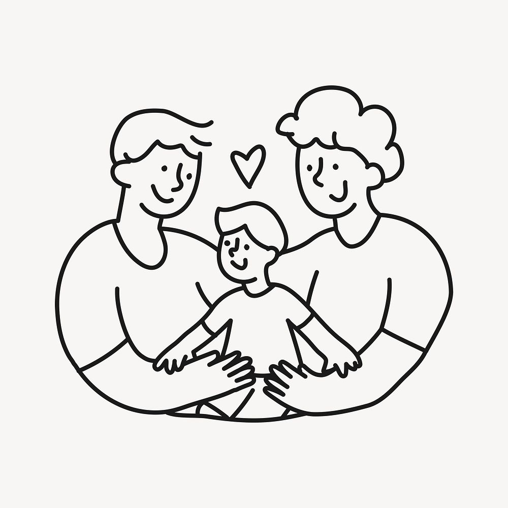 LGBTQ family doodle clipart, adoption illustration vector