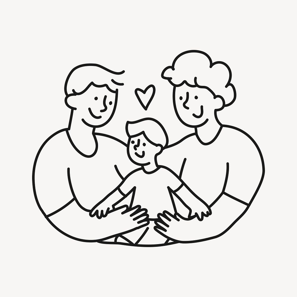 LGBTQ family hand drawn clipart, adoption illustration psd