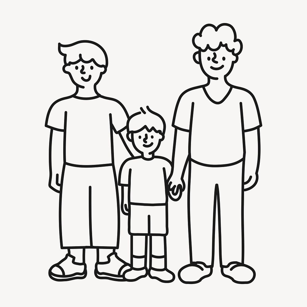 Parents and son doodle clipart, LGBTQ family illustration vector
