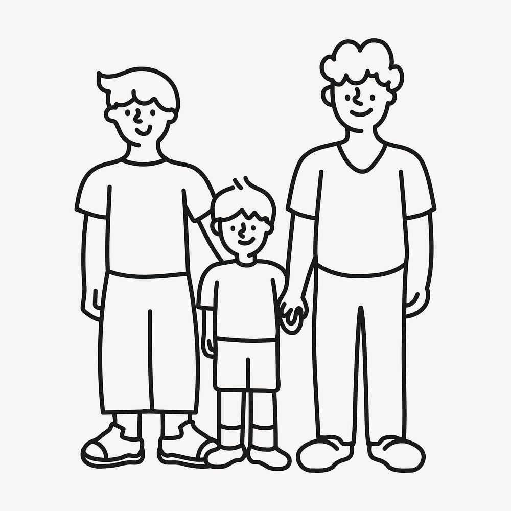 Parents and son hand drawn clipart, LGBTQ family illustration psd