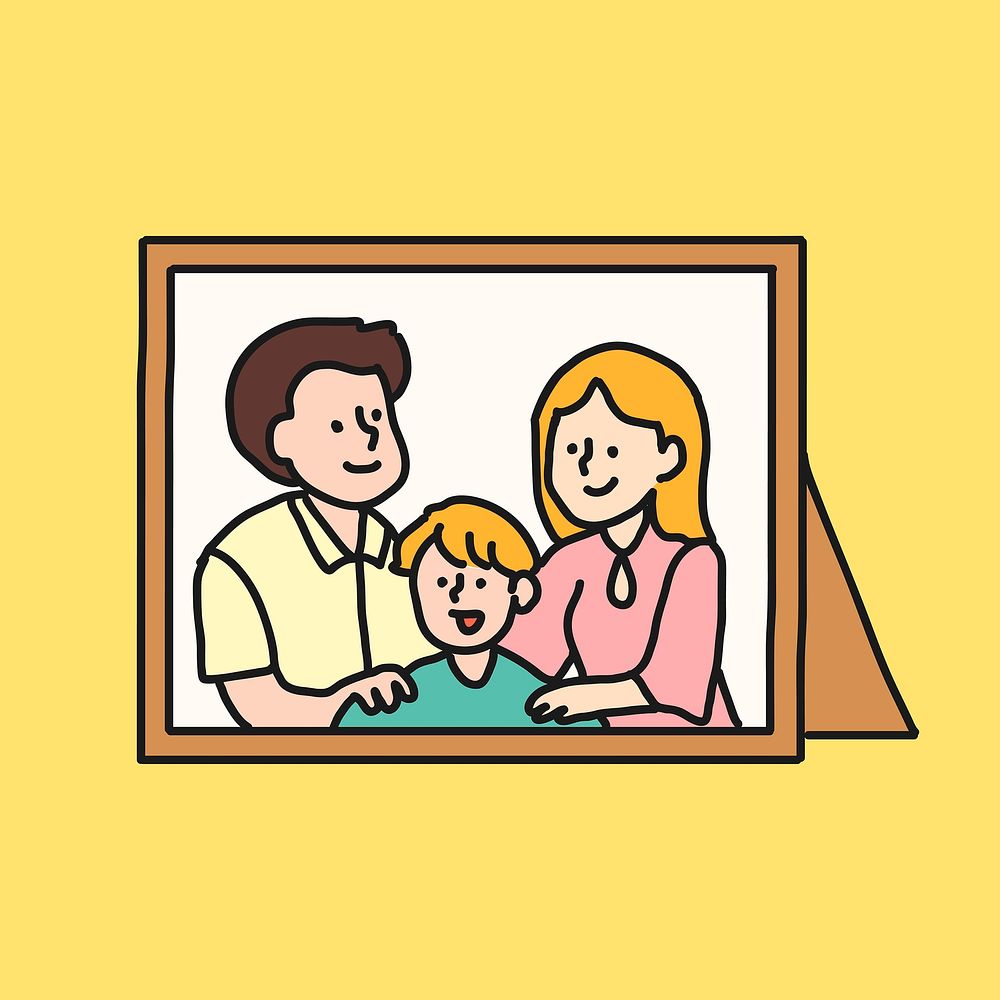 Family picture frame cartoon illustration, home decor design