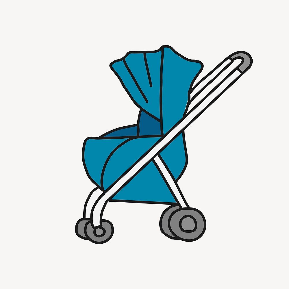 Baby stroller collage element, pram cartoon illustration vector